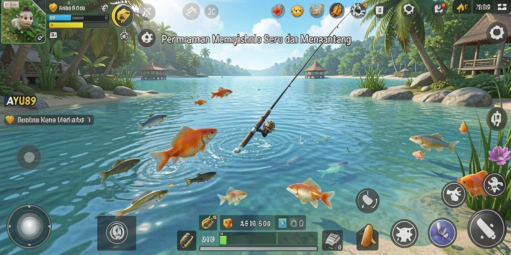 Gameplay AYU89 dengan pengalaman memancing yang mendebarkan.