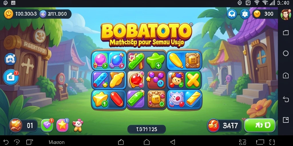 Tampilan gameplay BOBATOTO yang menawan dengan elemen Match-3.