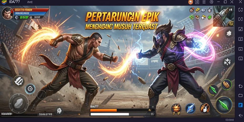 Tangkapan layar dari gameplay mendebarkan di IDA777, menunjukkan pertarungan seru antar karakter.