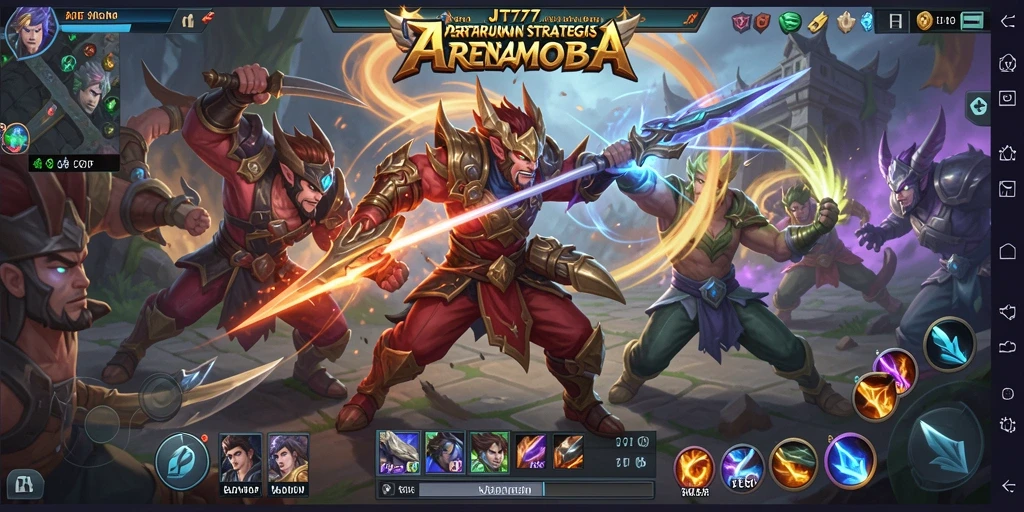 Screenshot JT777 menampilkan aksi seru dalam permainan MOBA.