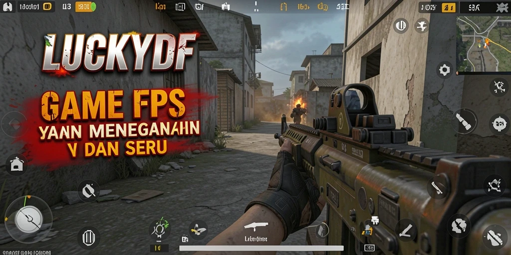 Menampilkan aksi seru dalam gameplay FPS LUCKYDF.