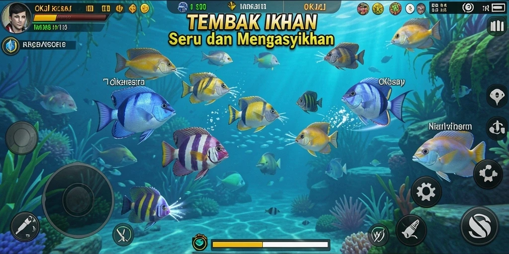 Tampilan gameplay seru dalam OKJK saat berburu ikan.