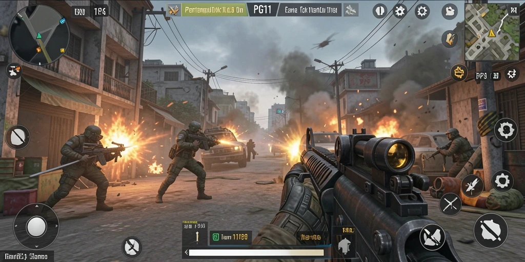 Screenshot PG11 menunjukkan aksi pertempuran intens dalam game TPS.