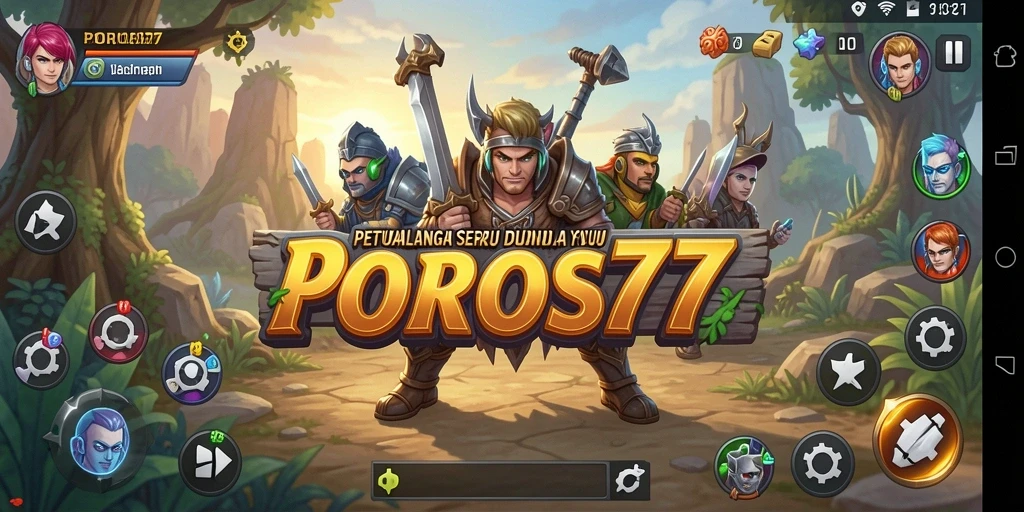 Tampilan gameplay seru dari POROS77 dengan karakter yang beraksi di petualangan.