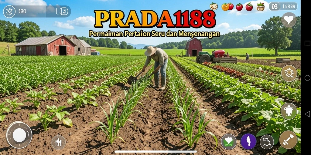 Screenshot menarik dari gameplay Farming PRADA188 yang menggambarkan kebun yang subur.