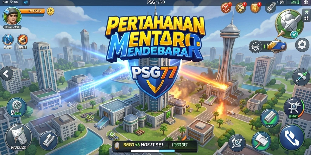 Gameplay menegangkan dalam PSG77 dengan mekanika Tower Defense.