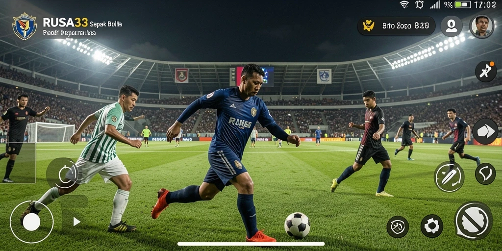 Screenshot gameplay RUSA33 yang menampilkan aksi pertandingan sepak bola.